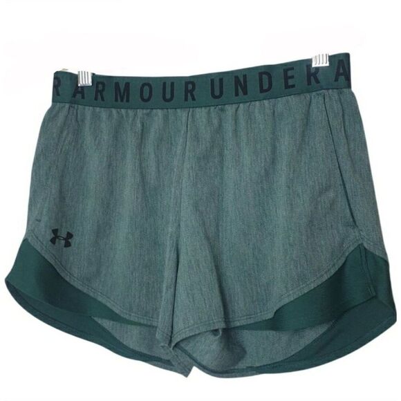 Under Armour Womens Shorts S Play Up 3.0 HeatGear Green Loose Fit Gym Running - Picture 1 of 6